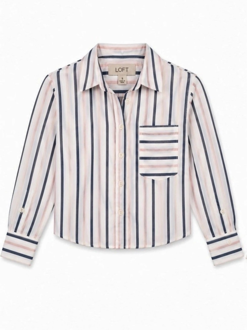 LOFT Striped Longsleeve Buttonup Shirt Striped Button Down in White & Blue Size